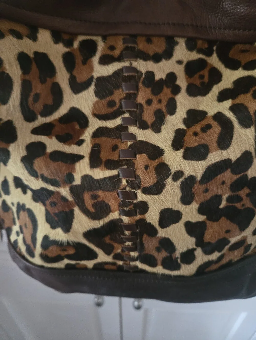 B Makowsky Genuine Cow Hair Leopard Hobo Shoulder Bag Boho Western NWOT
